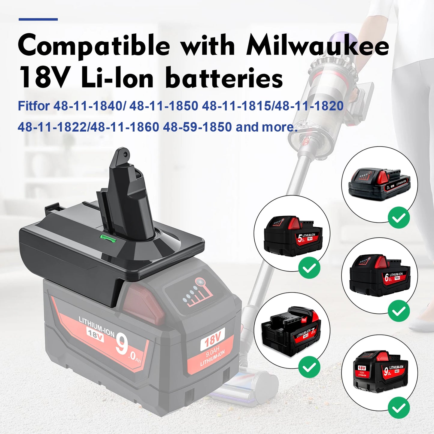 🔋 Converter for Dewalt 20V, Milwaukee 18V, Makita 18V Battery to Dyson V6 V7 V8 Vacuum Cleaner Adapter 🌟