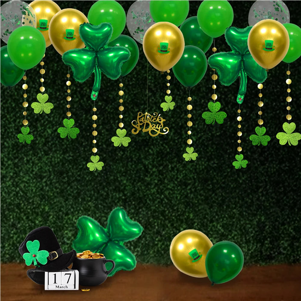 St Patricks Day Green Balloon Saint Patricks Party Decorations Shamrock Clover Garlands Banner Streamer Backdrop Hanging Decor