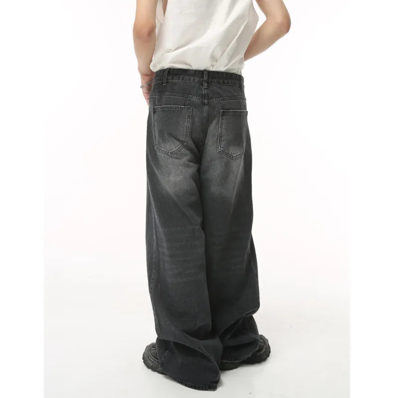 Retro Men's Y2K Wide Leg Loose Denim Pants - High Street Fashion Ripped Straight Leg Jeans - Hip Hop Style