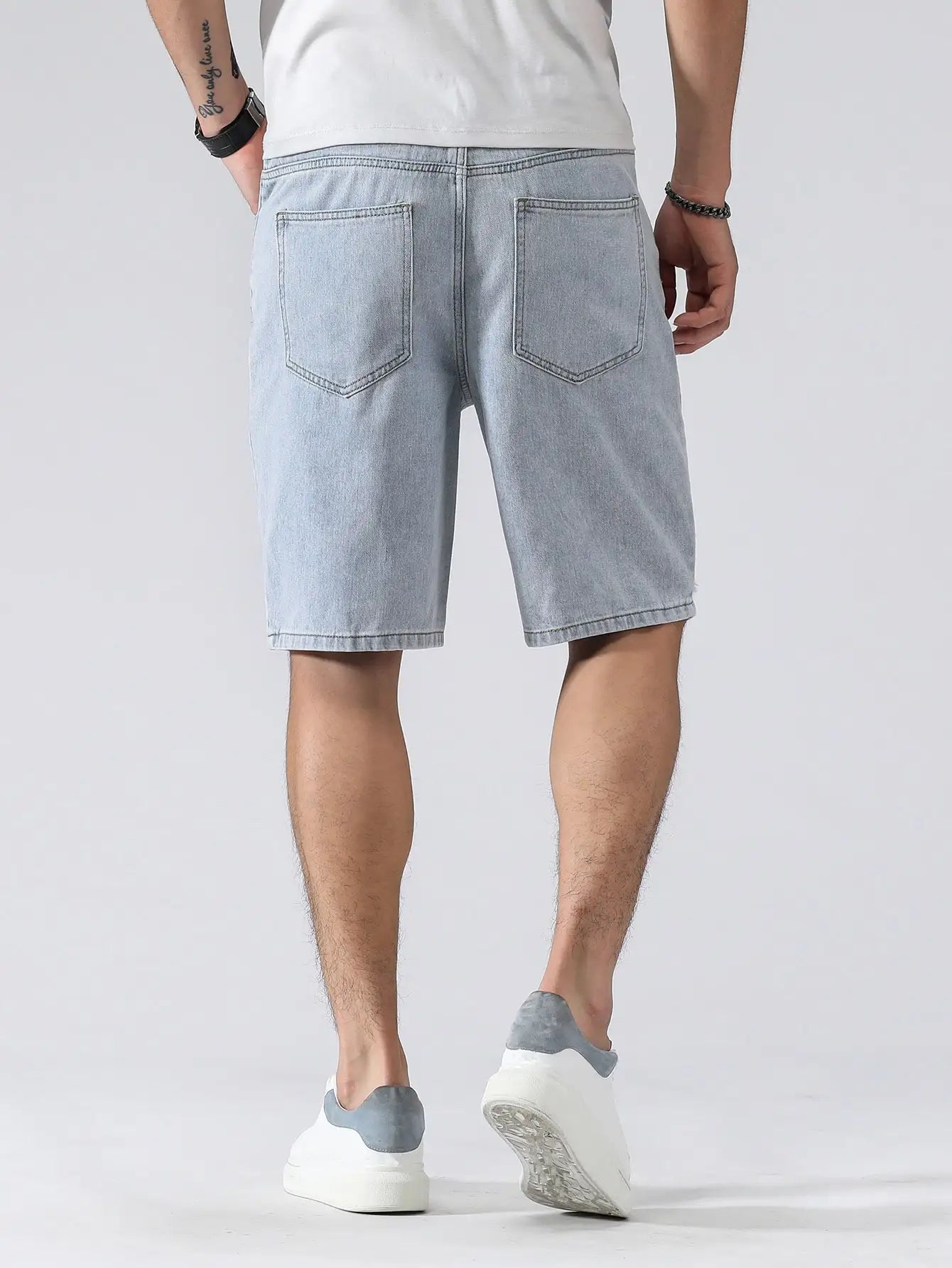 Men Summer Stretchy Denim Shorts Jeans For Men Streetwear Letter Ripped Knee length Baggy Comfort Cargo Casual Shorts Pants Jean