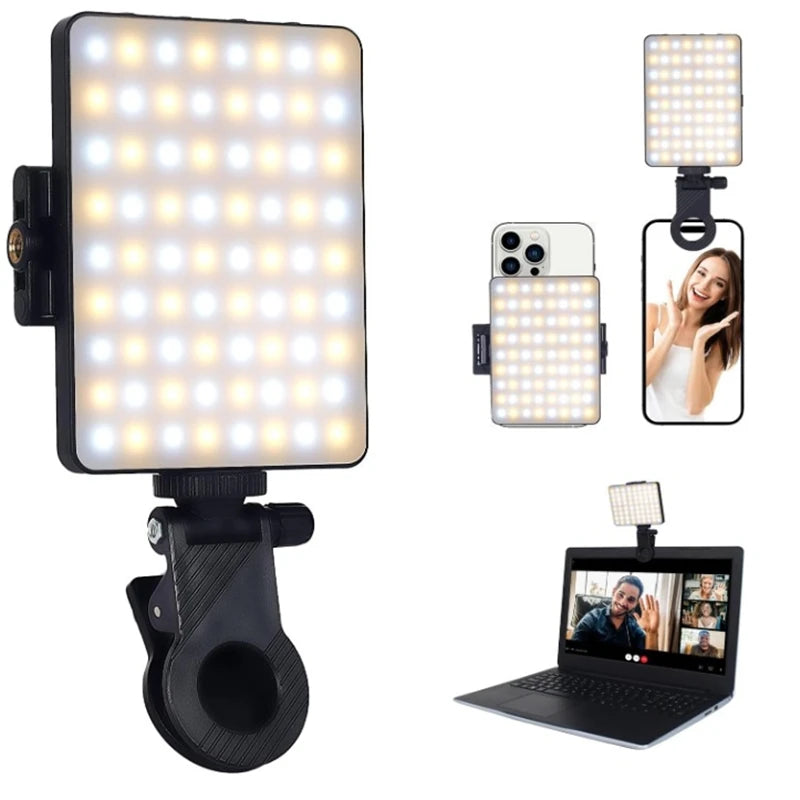 Rechargeable Mobile Phone Fill Light – 3 Modes LED Clip-On Lamp for Makeup, Computer, and Video Calls