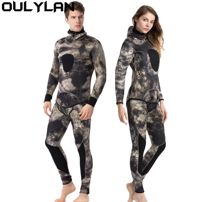 🌊 2-Piece Wetsuit for Men | Neoprene Spearfishing and Scuba Diving Suit | Camouflage Design for Warmth