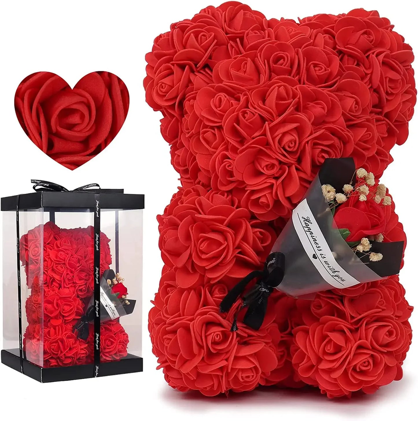 Valentine's Day Gift - 25cm Artificial Rose Bear with Box | Perfect Gift for Girlfriend, Women, Mother's Day, Birthday, Wedding Party