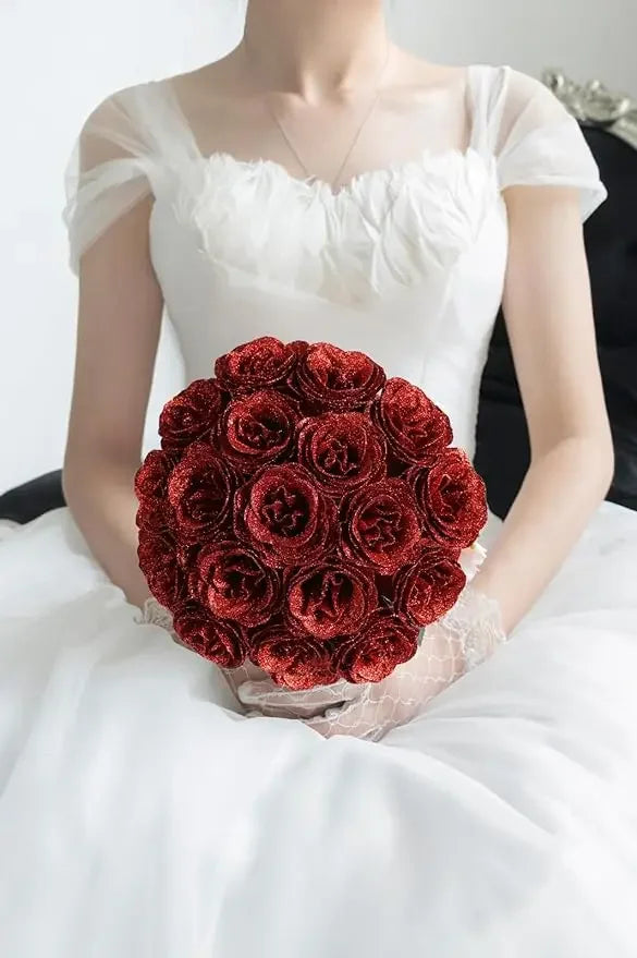 30/50PCS Glitter Artificial Roses | Valentine's Day & Wedding DIY Flowers | Romantic Gift for Wife, Girlfriend, Mother