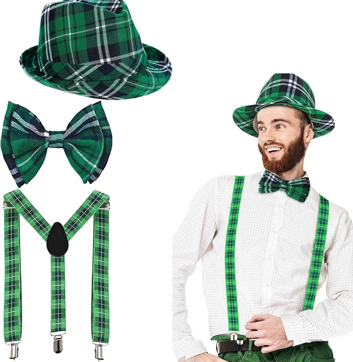 Adult Hats Bow Tie and Suspenders Set for Women Men for St Patricks Day 