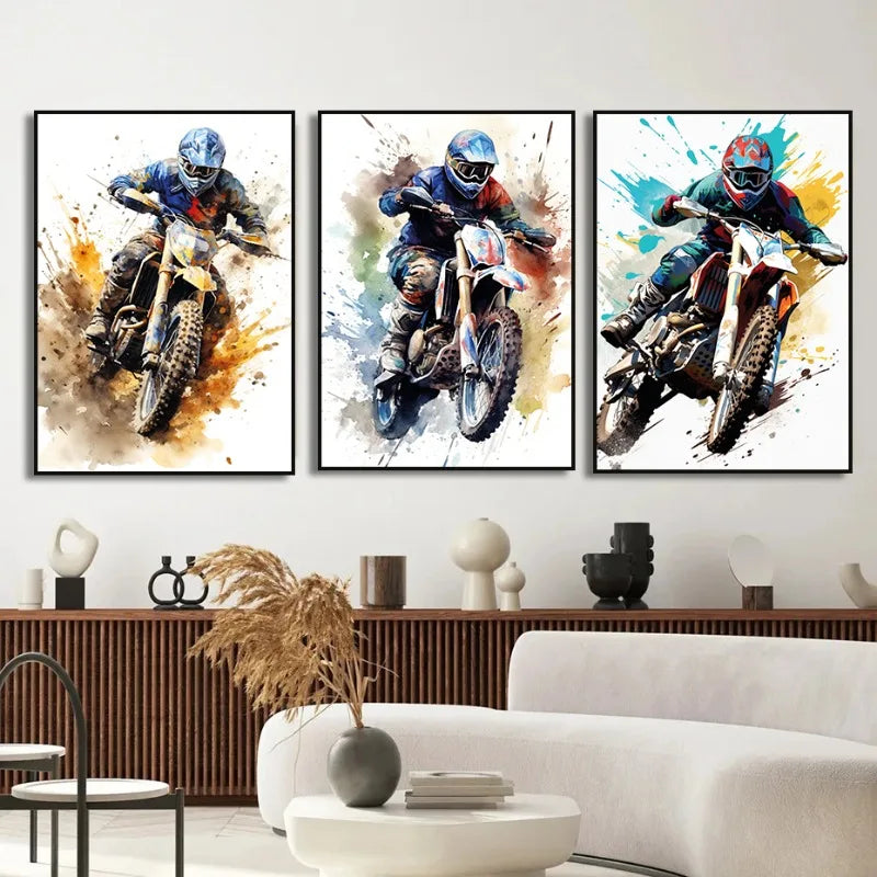 🏍️ Watercolour Dirt Bike Motocross Canvas Painting 🏍️