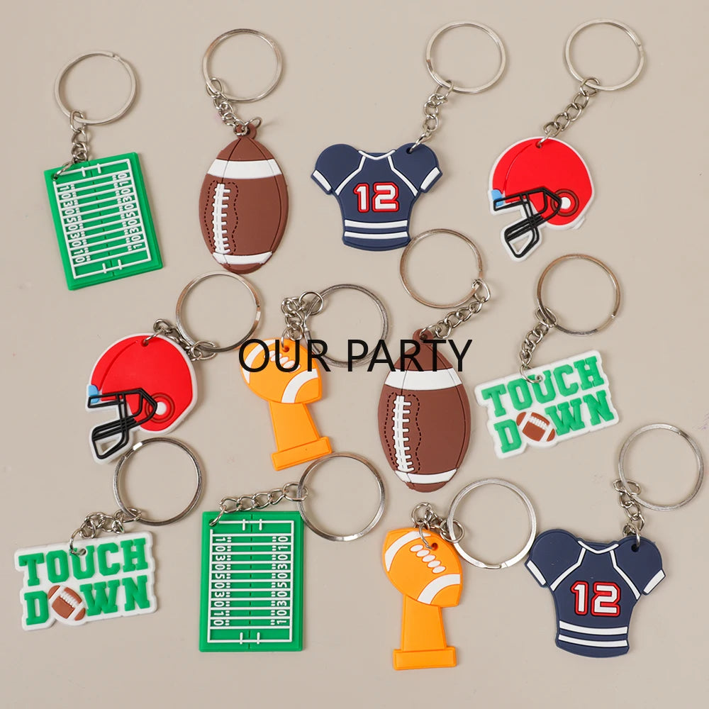 🏈 12Pcs Sports Rugby Theme PVC Keychain Set – Perfect Party Favors! 🎉