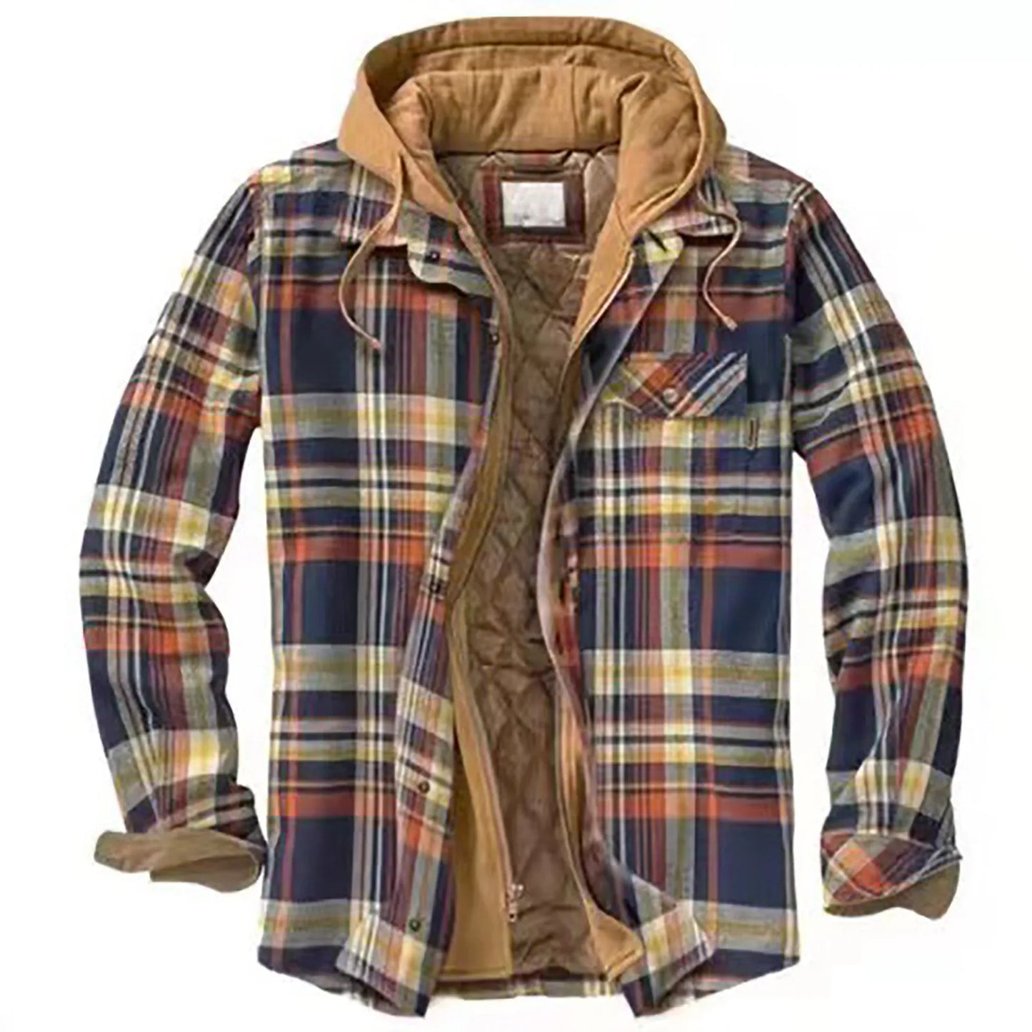 Men's Quilted Plaid Shirt Jacket with Hood 🧥 | Warm Autumn & Winter Casual Outerwear