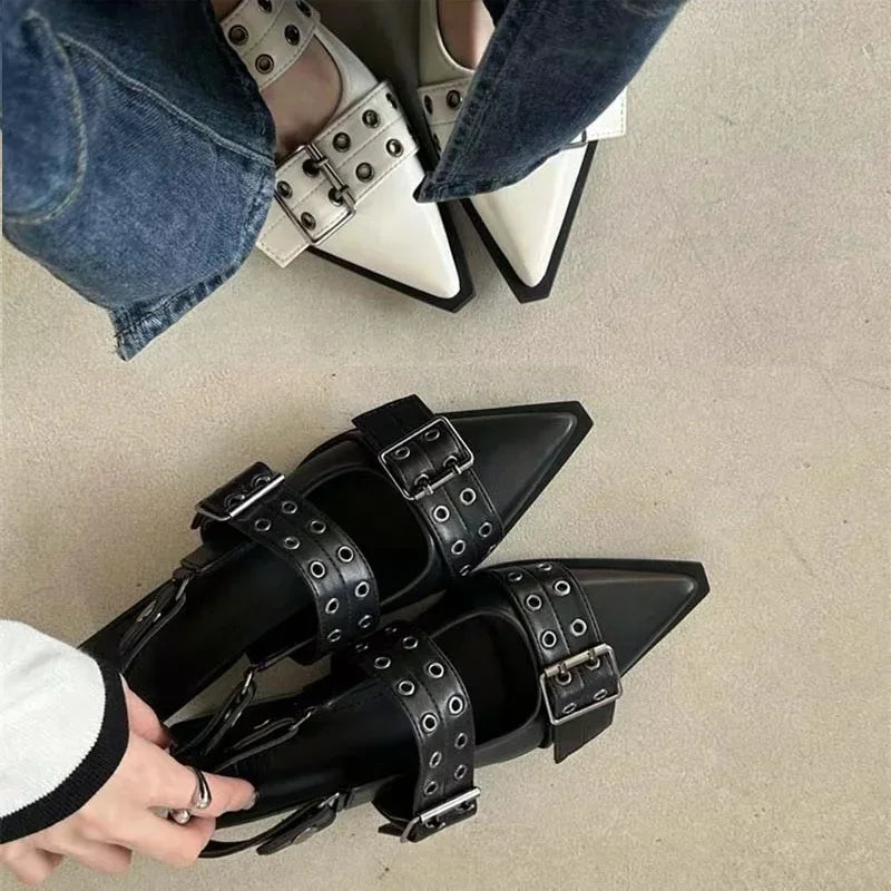 Slingback Shoes Gothic Chunky Heels: