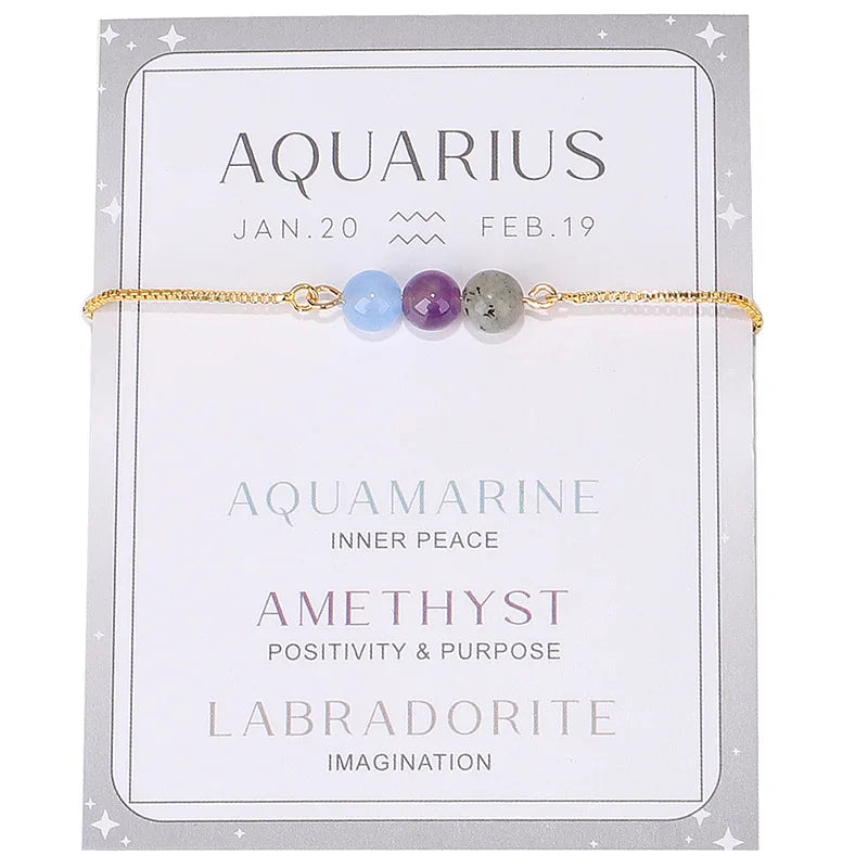 Cache Zodiac Bracelet – 12 Constellation Crystal Amethyst Moonstone Charm Jewelry Gift for Women - Bracelet for women