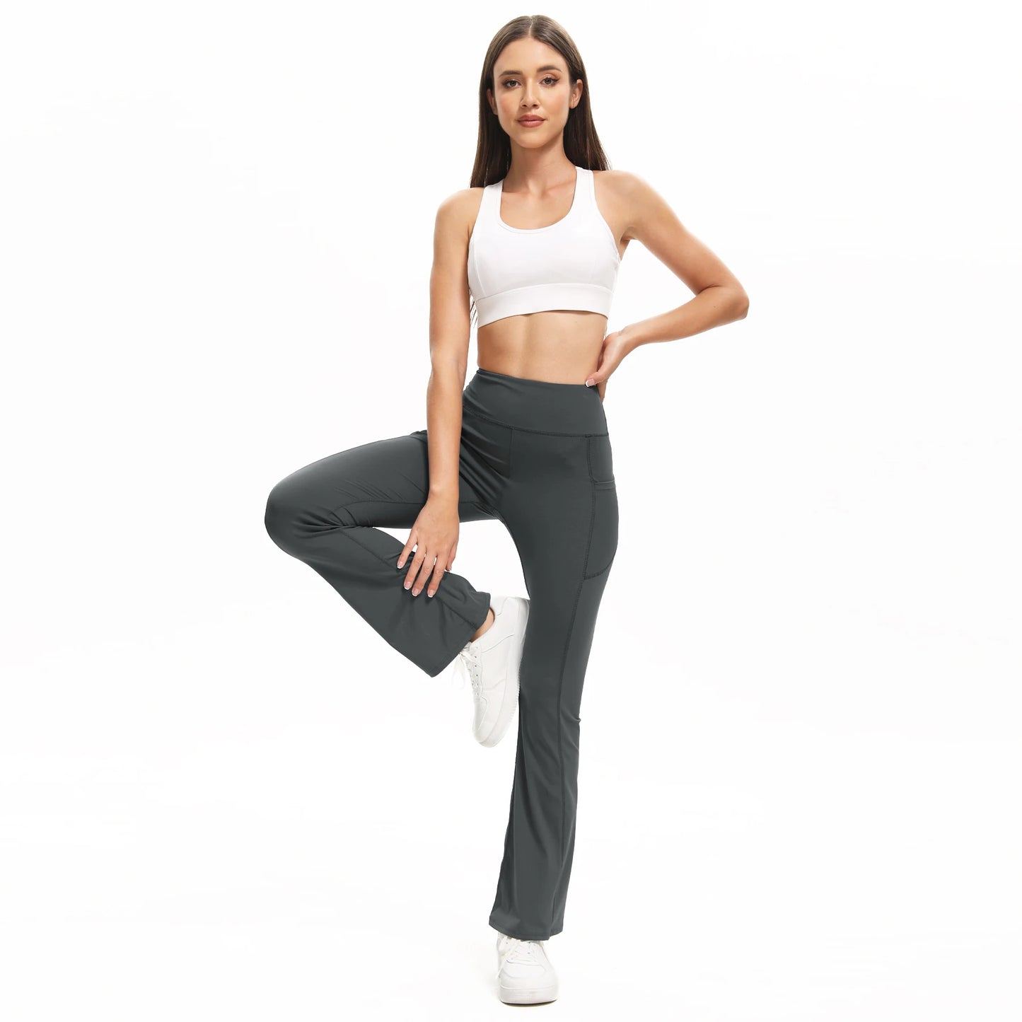 High Waist Flare Leggings with Pockets – Perfect for Yoga, Fitness, and Casual Wear