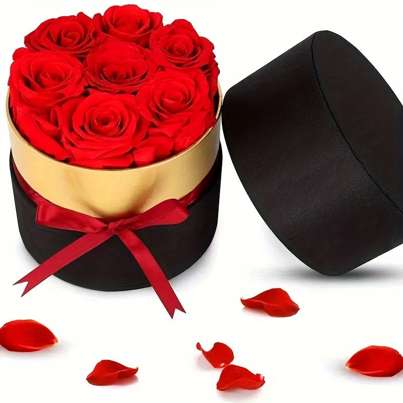 1/7/12PCS Preserved Eternal Roses | Real Forever Roses in Round Box | Valentine’s & Mother’s Day Gift