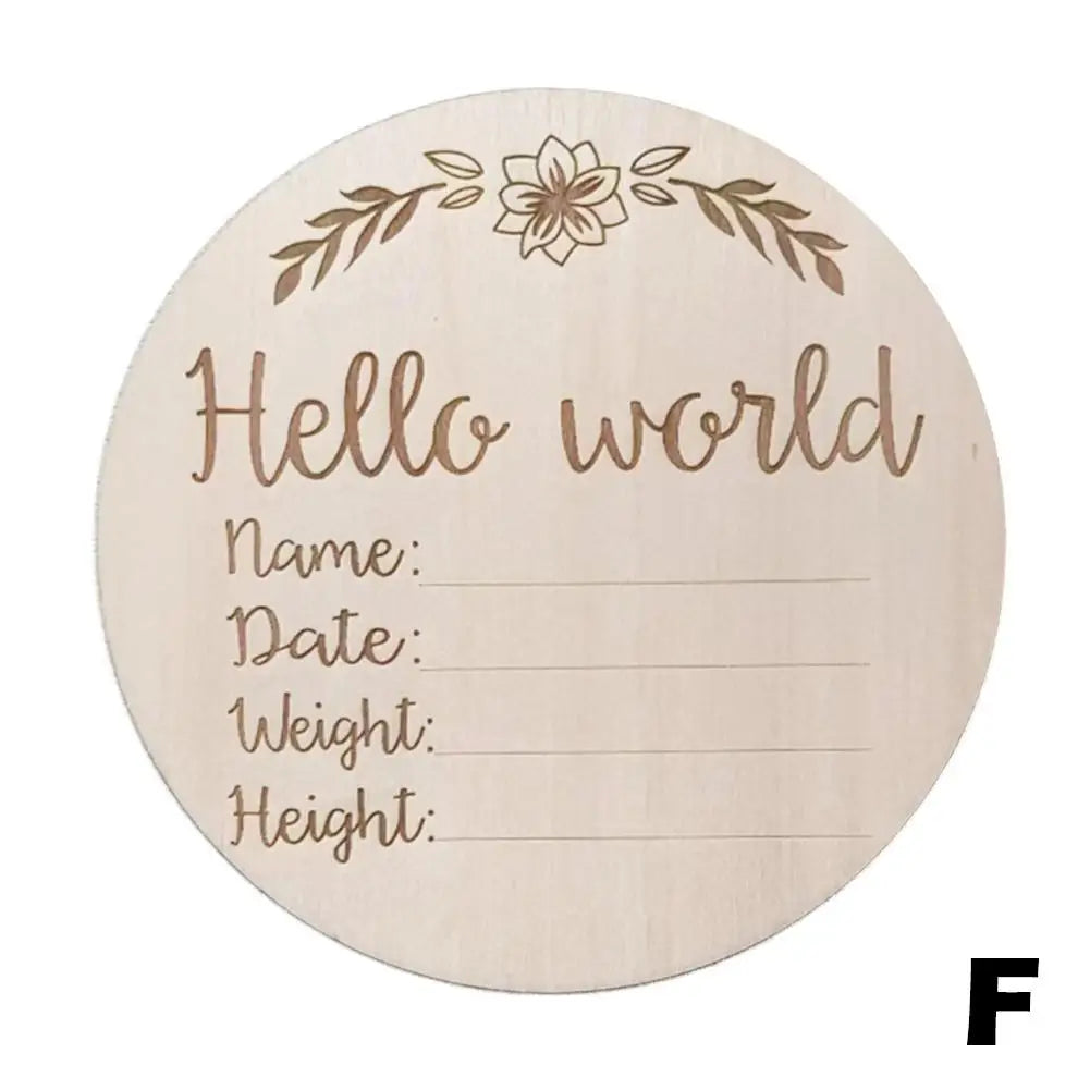 Baby Wooden Milestone Card | Engraved "Hello World" Newborn Photography Prop | Natural Wood Milestone Chips for Children