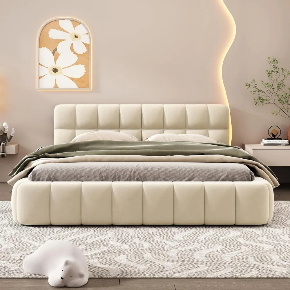 Modern Queen Upholstered Bed Frame with Wingback