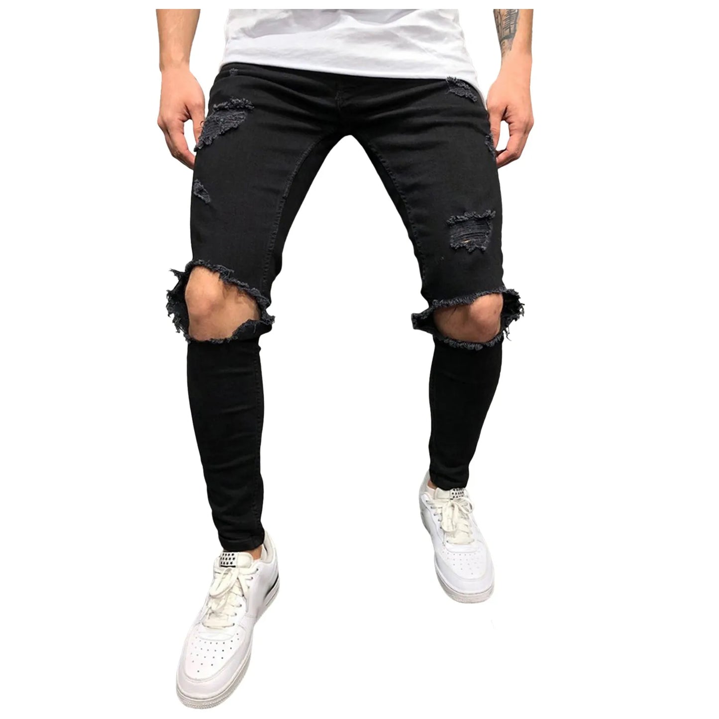 Men's Slim Fit Ripped Jeans 👖 | Comfortable Streetwear Denim | Punk Scratched Baggy Pants