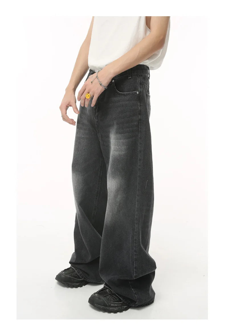 Retro Men's Y2K Wide Leg Loose Denim Pants - High Street Fashion Ripped Straight Leg Jeans - Hip Hop Style