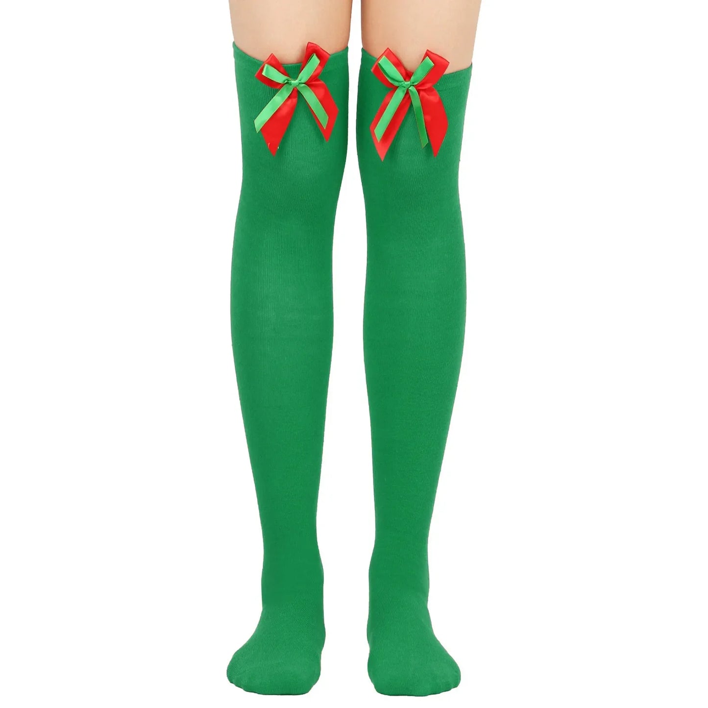 Women Over Knee Socks Christmas Striped Thigh High Stockings | Knee High Socks Cotton Polyester