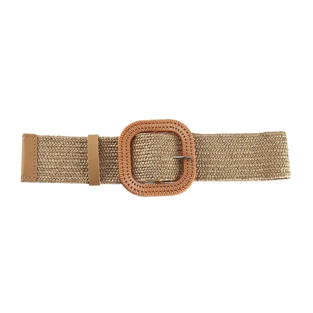 Boho Wide Elastic Waist Belt – Braided PP Straw Belt for Dresses & Casual Wear ✨