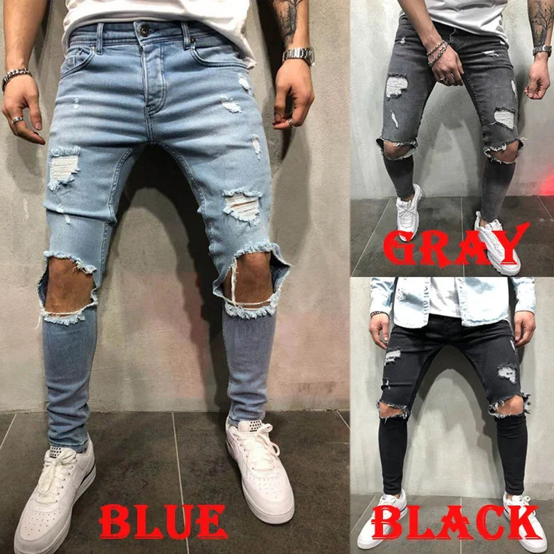 Men’s Skinny Ripped Pencil Jeans | Hip-Hop Streetwear Style 👖 Jeans for men