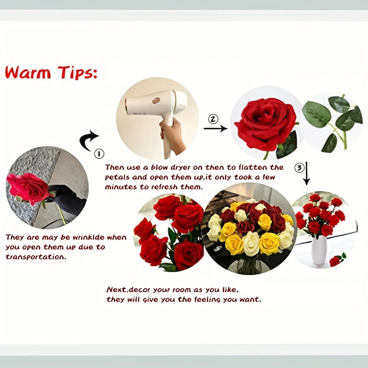 12PCS Realistic Artificial Rose Bouquet | Silk Fake Flowers for Weddings, Parties & Home Decor