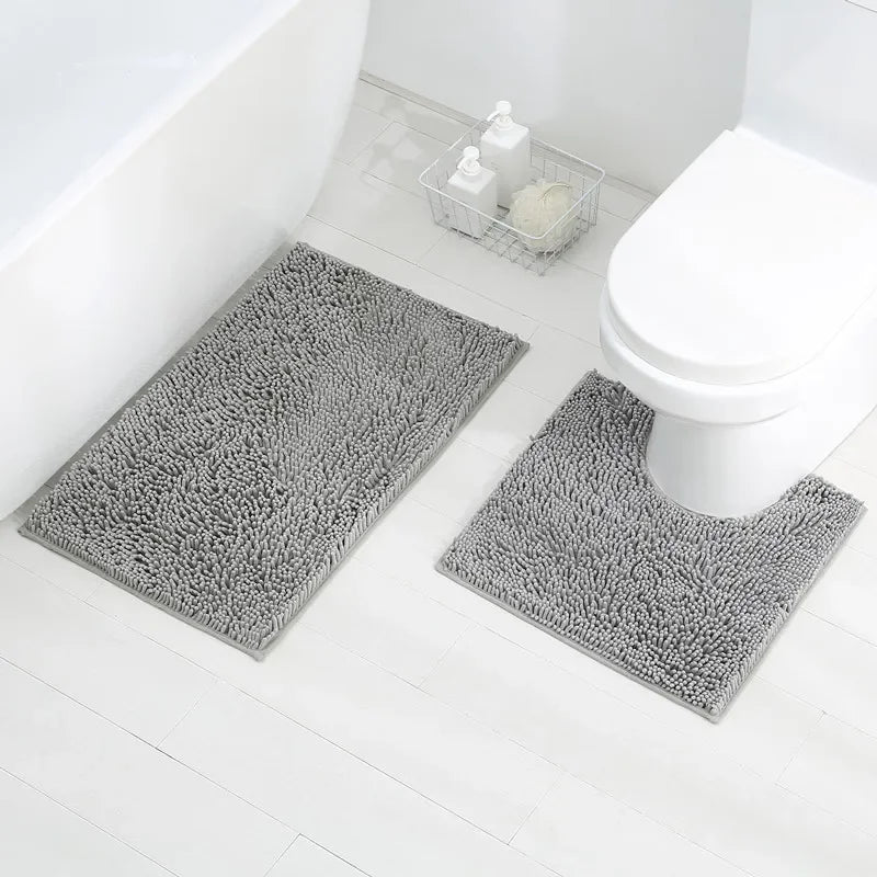 Velvet Bathroom Floor Mat 3-Piece Set | Stone Embossed Toilet Carpet | Non-Slip Absorbent Bath Rug Set