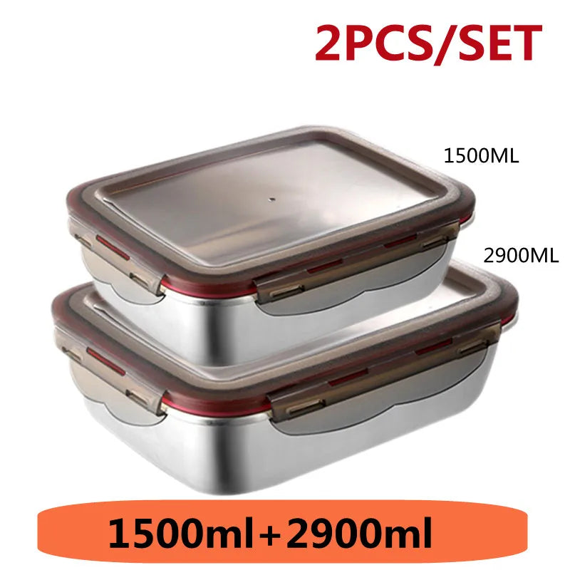 304 Stainless Steel Food Lunch Bento Box Sealed Leakproof Travel Storage Box Household Pickle Box Microwave Heating Lunchboxs