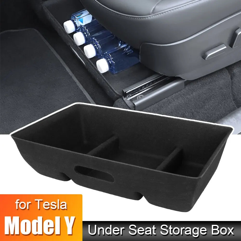 Tesla Model Y High Capacity Under Seat Storage Organizer – Sleek, Hidden Felt Drawer