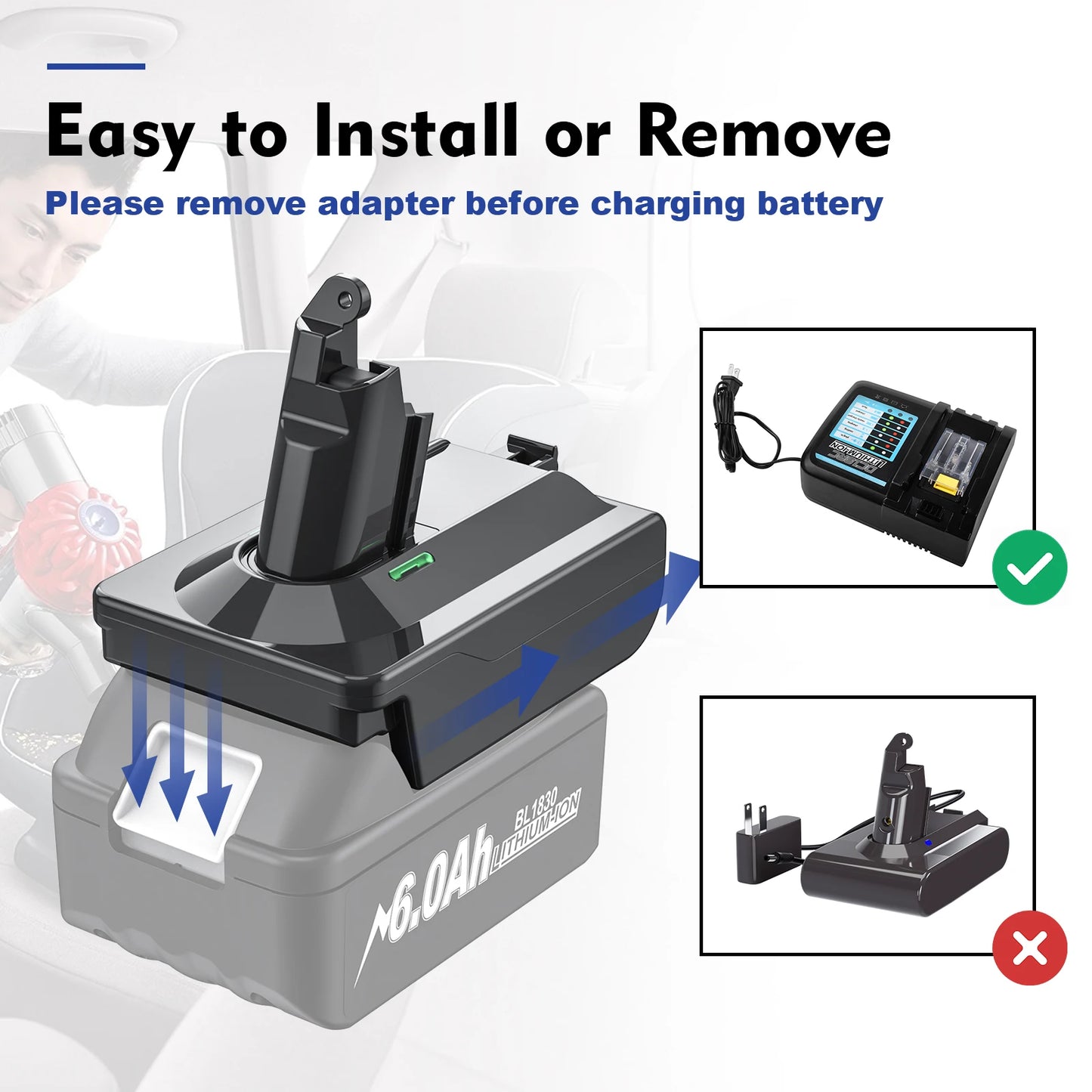 🔋 Converter for Dewalt 20V, Milwaukee 18V, Makita 18V Battery to Dyson V6 V7 V8 Vacuum Cleaner Adapter 🌟