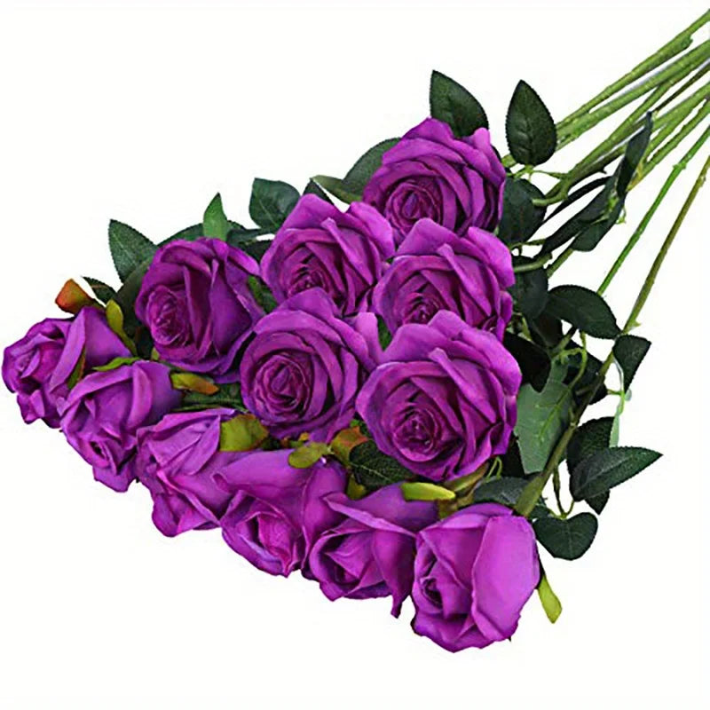 12PCS Realistic Artificial Rose Bouquet | Silk Fake Flowers for Weddings, Parties & Home Decor