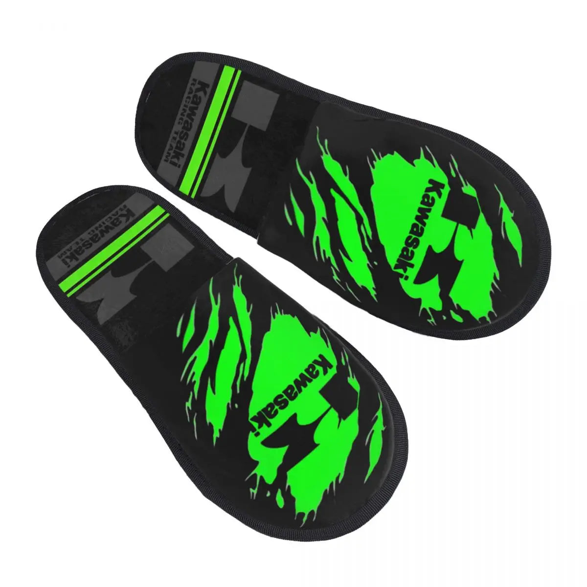 Crazy Kawasakied Motocross Racing Slippers - Cozy Household Fur Slippers Slides Non-Slip