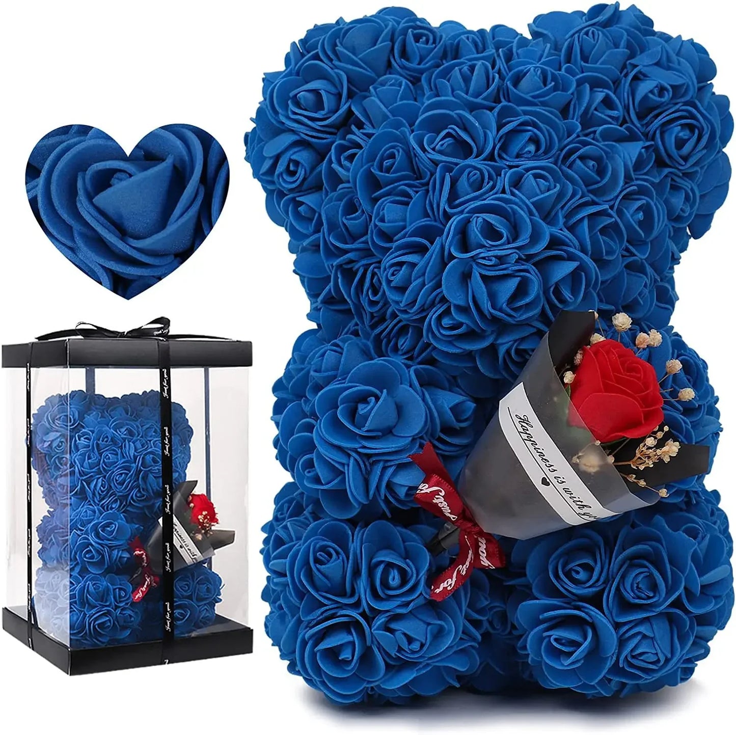 Valentine's Day Gift - 25cm Artificial Rose Bear with Box | Perfect Gift for Girlfriend, Women, Mother's Day, Birthday, Wedding Party