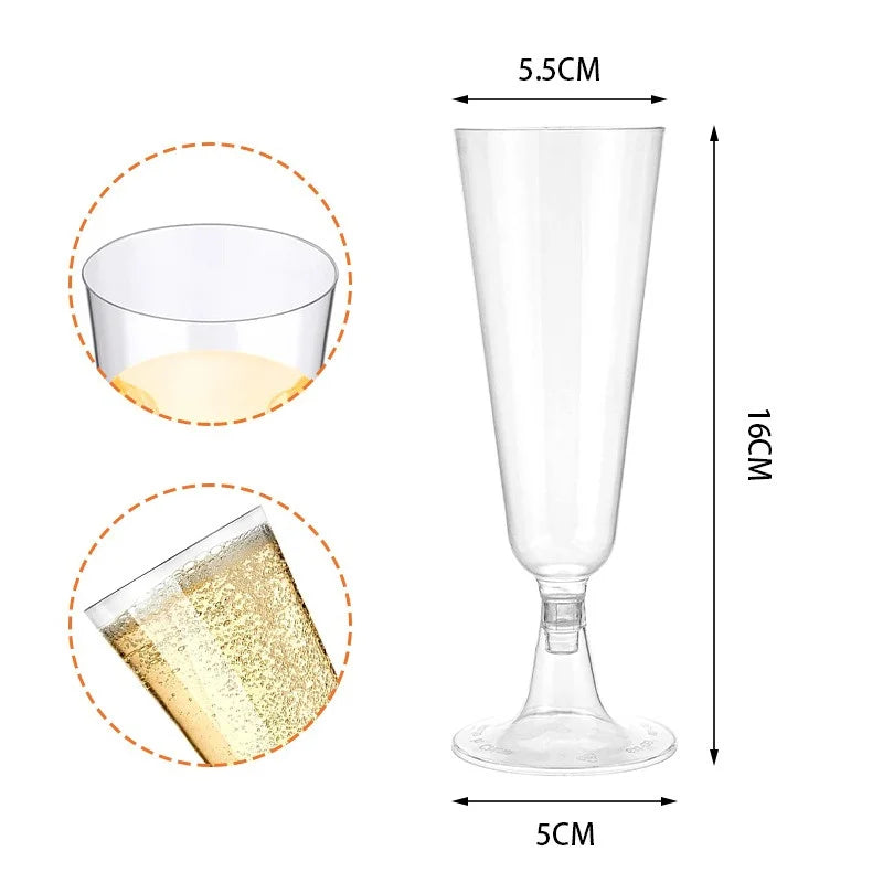 15/25/50PCS Disposable Champagne Glasses – 150ml Plastic Cocktail & Martini Cups for Weddings, Parties & Events ✨