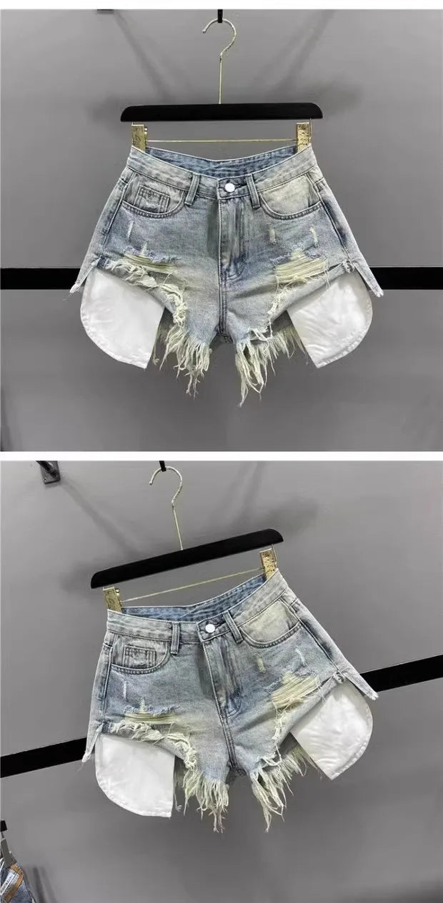 Korean Vintage Blue Ripped High-Waisted Denim Ultra Shorts