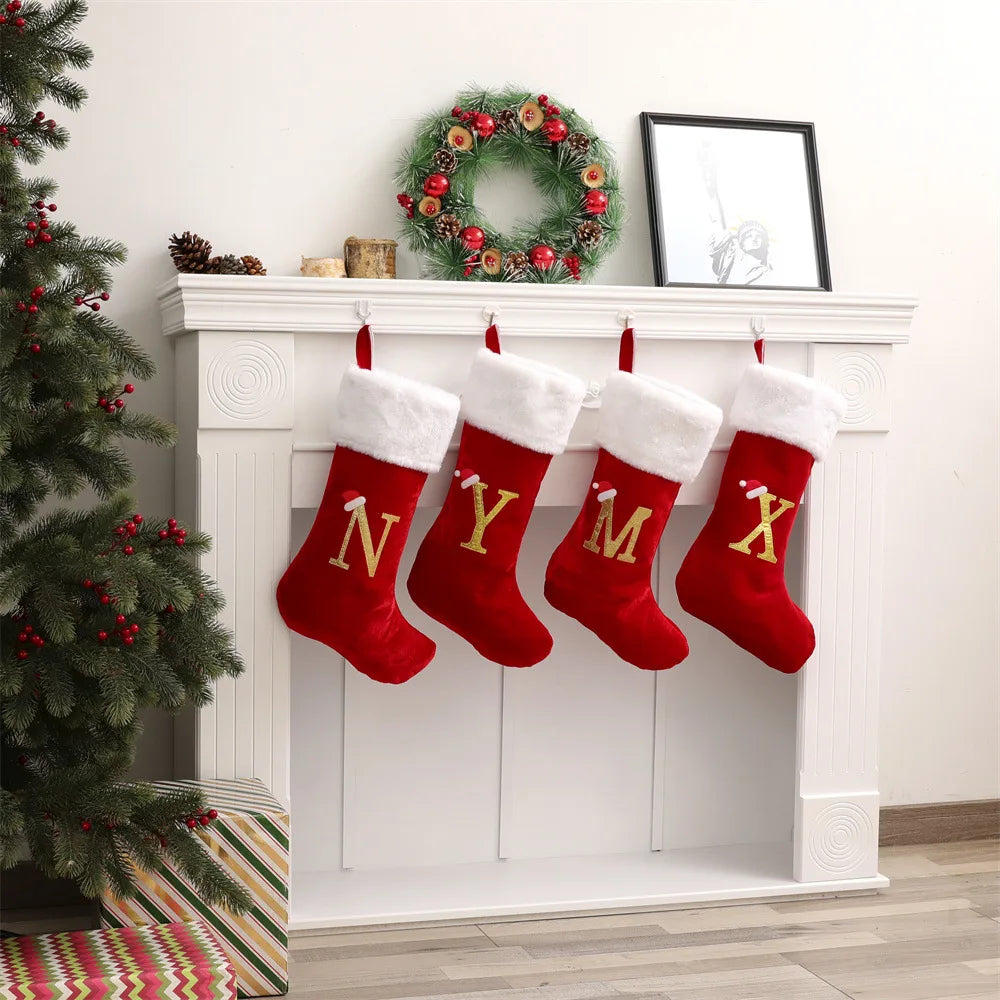 50cm Large Embroidered Monogram Christmas Stocking | Soft Red Xmas Sock for Holiday Family Decor & Fireplace