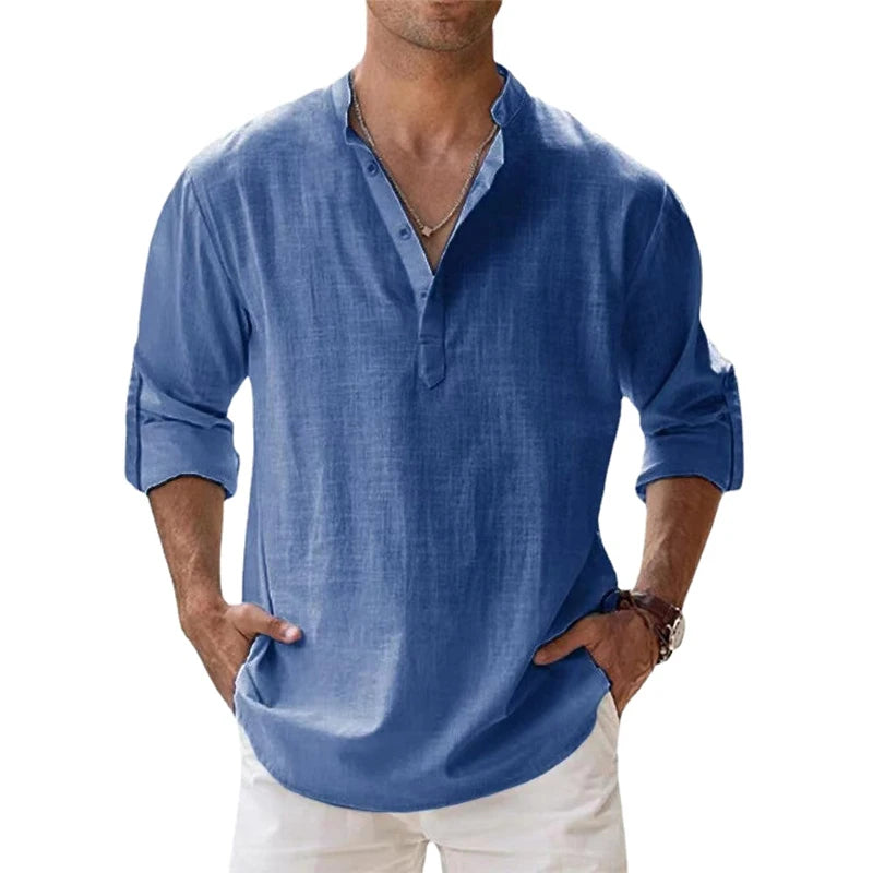 👕 New Cotton Linen Shirts for Men - Casual Lightweight Long Sleeve Henley Beach Shirts Hawaiian T-Shirts 👕