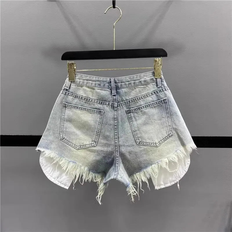 Korean Vintage Blue Ripped High-Waisted Denim Ultra Shorts