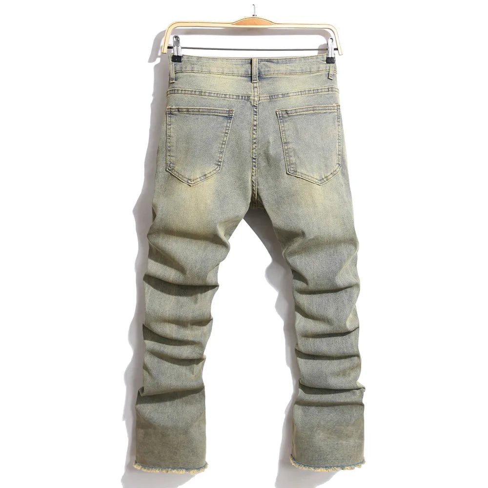 Streetwear Retro Style Ripped Spliced Slim Jeans