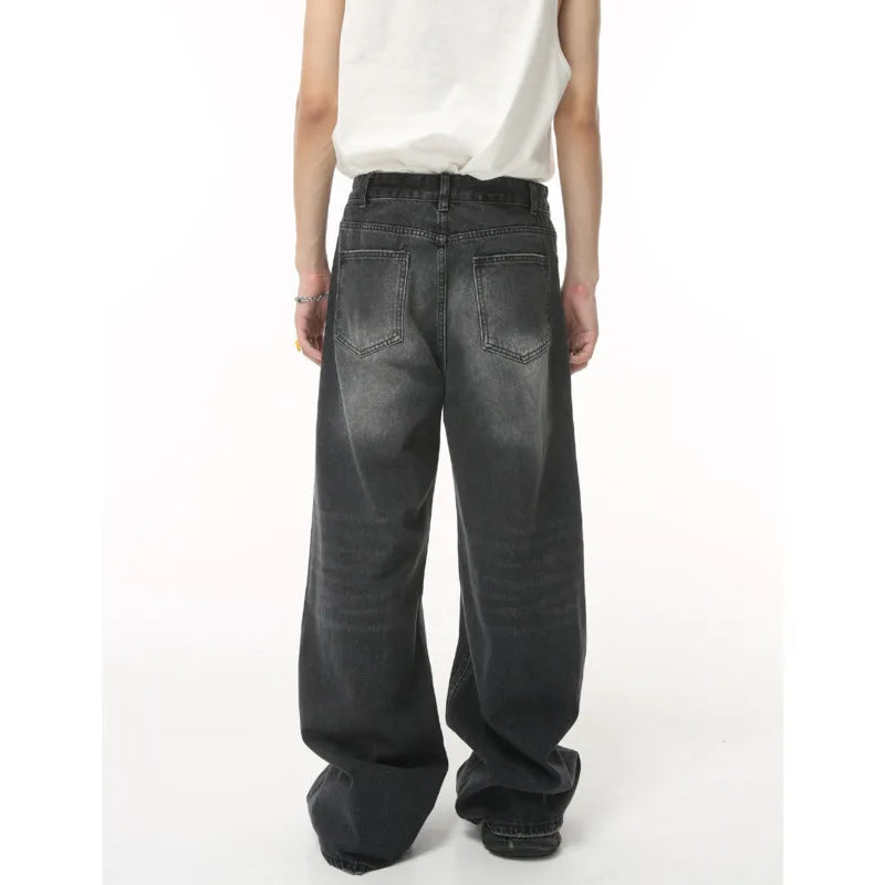 Retro Men's Y2K Wide Leg Loose Denim Pants - High Street Fashion Ripped Straight Leg Jeans - Hip Hop Style