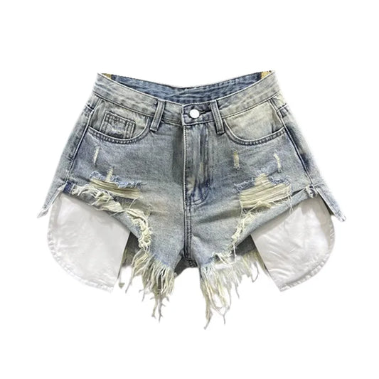 Korean Vintage Blue Ripped High-Waisted Denim Ultra Shorts