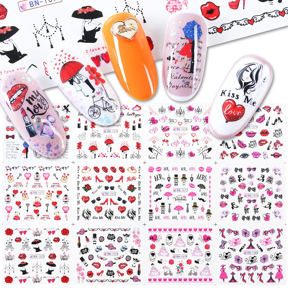 Valentine's Day Rose Nail Stickers | Full Cover French Blooming Flower Sliders | Water Decals for Manicure