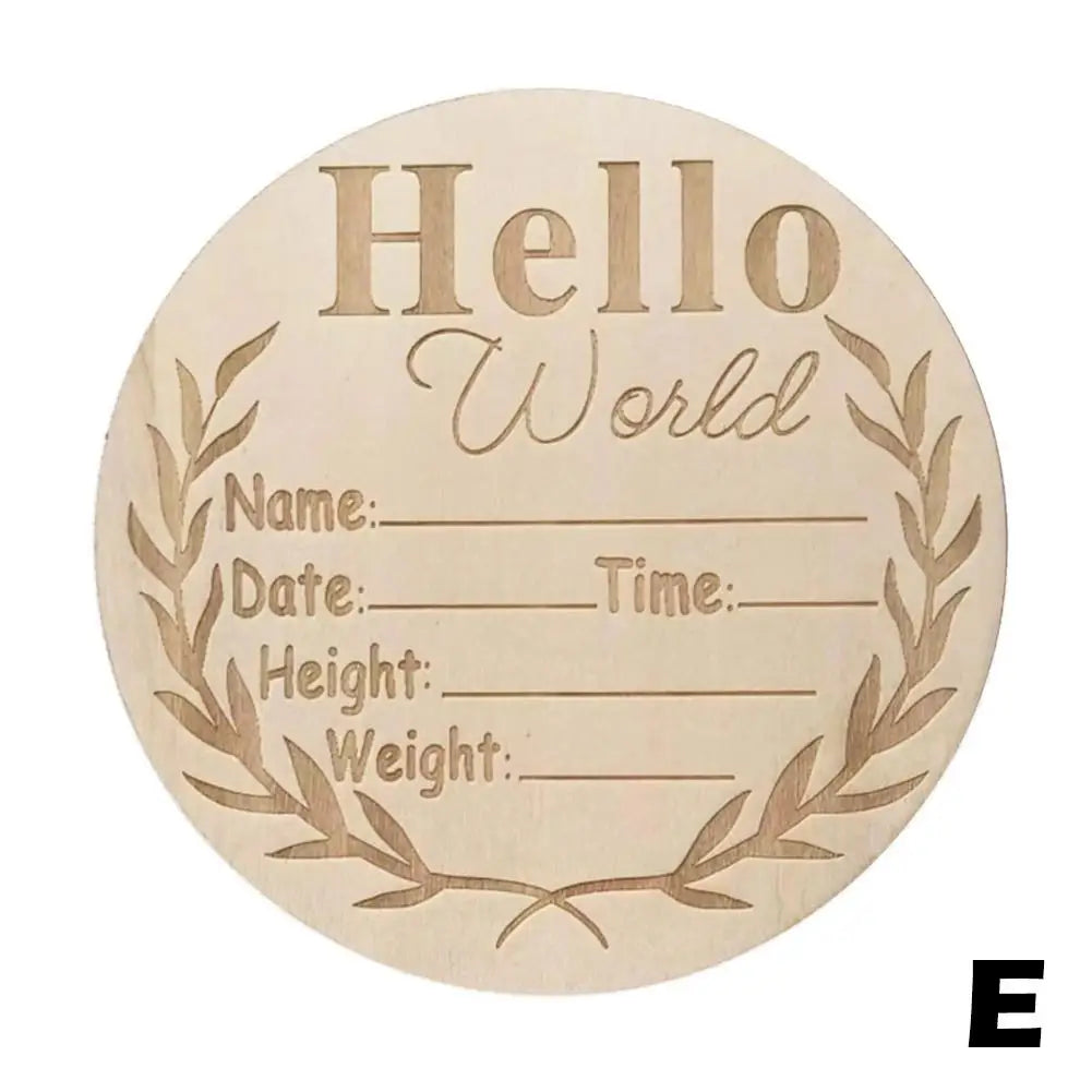 Baby Wooden Milestone Card | Engraved "Hello World" Newborn Photography Prop | Natural Wood Milestone Chips for Children