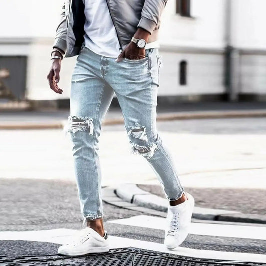 Men Slim Fit Jeans | Streetwear Stacked Trousers | Pantalon de hombre