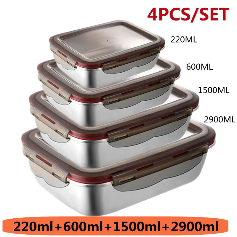 304 Stainless Steel Food Lunch Bento Box Sealed Leakproof Travel Storage Box Household Pickle Box Microwave Heating Lunchboxs