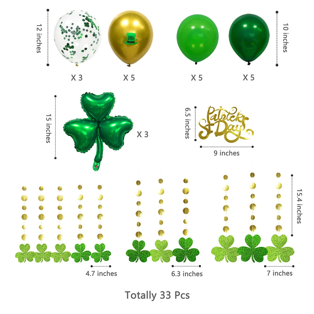 St Patricks Day Green Balloon Saint Patricks Party Decorations Shamrock Clover Garlands Banner Streamer Backdrop Hanging Decor