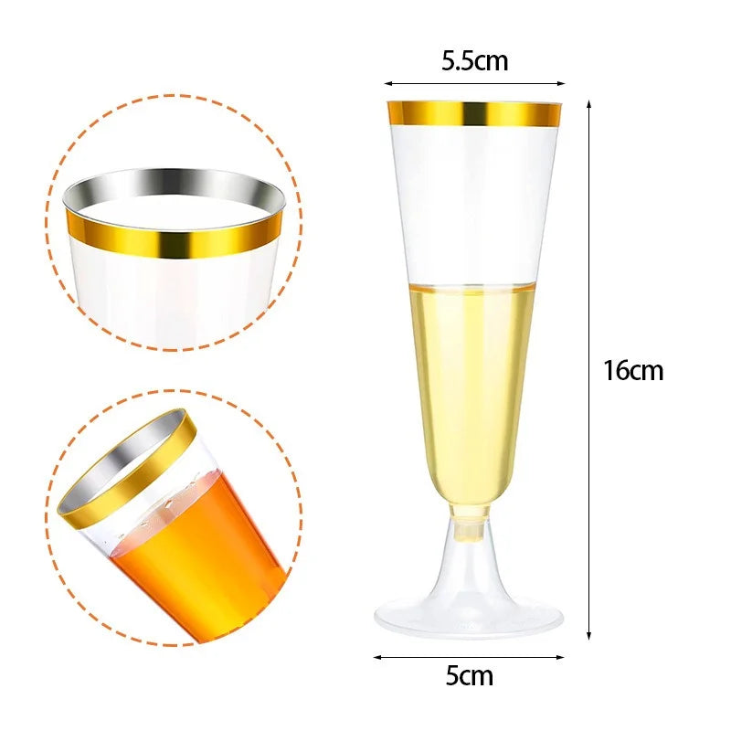 15/25/50PCS Disposable Champagne Glasses – 150ml Plastic Cocktail & Martini Cups for Weddings, Parties & Events ✨