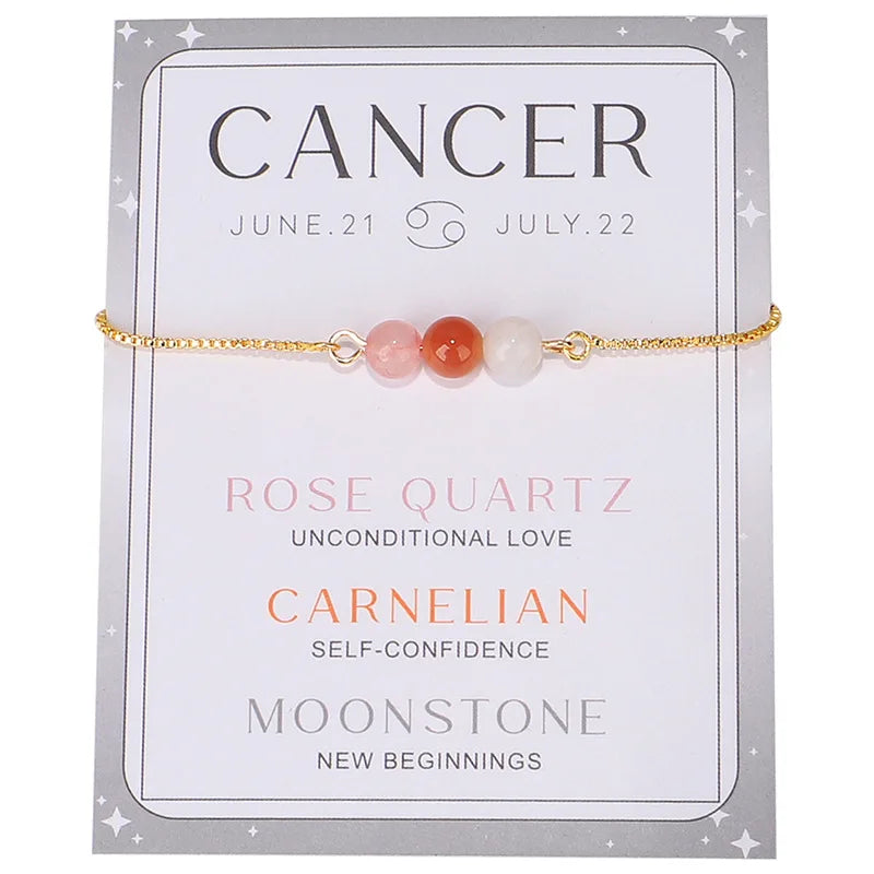 Cache Zodiac Bracelet – 12 Constellation Crystal Amethyst Moonstone Charm Jewelry Gift for Women - Bracelet for women