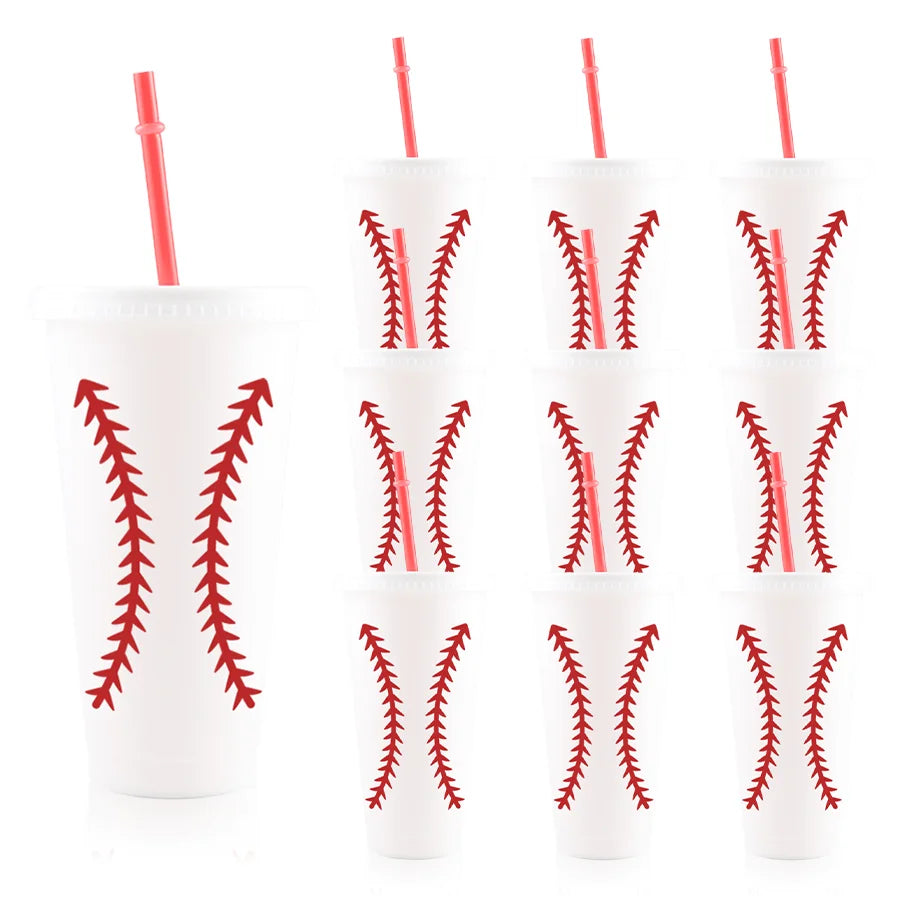 10pcs Plastic Cups with Sports Themes Such as Football, Basketball, Rugby, and Baseball, Loose Sports Party Decoration Cups, Pla