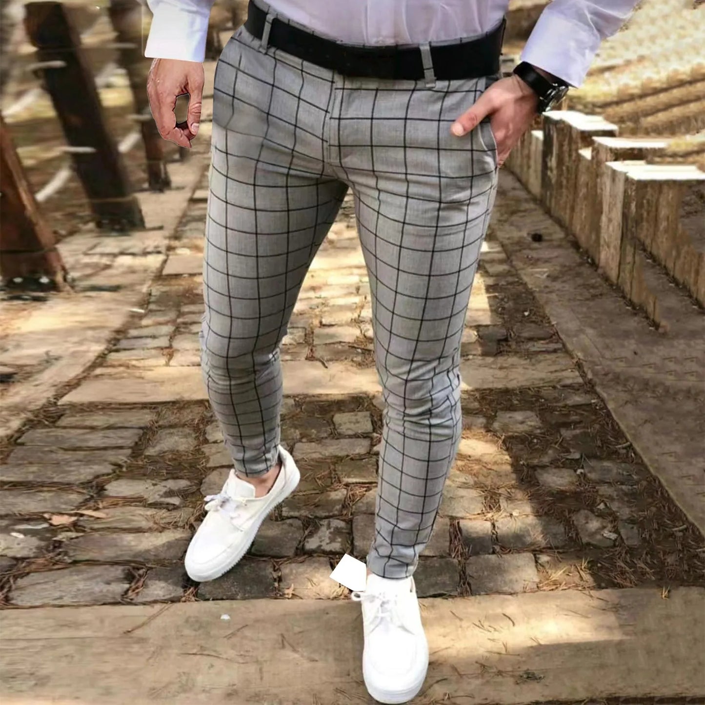 👖 Men's Korean Slim Plaid Casual Trousers | High-Quality Formal Suit Pants | Stylish Streetwear for Teenagers & Adults