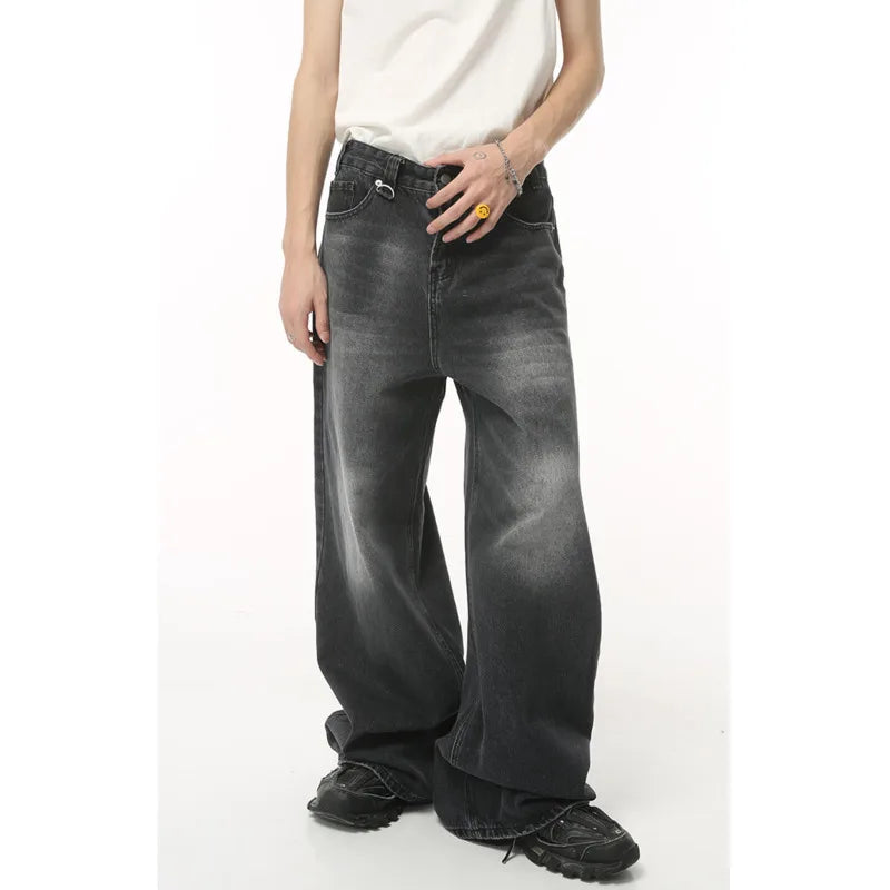 Retro Men's Y2K Wide Leg Loose Denim Pants - High Street Fashion Ripped Straight Leg Jeans - Hip Hop Style