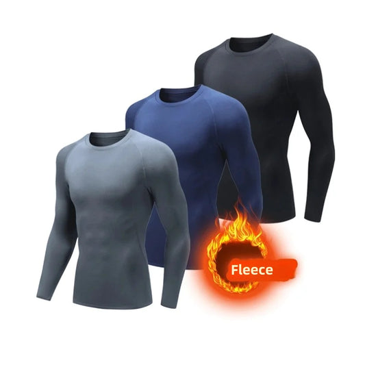 Winter Thermal Compression Long Sleeve Running T-Shirt for Men | Quick Dry Fitness Gym Sportswear Top | Stretch Compression Shirt